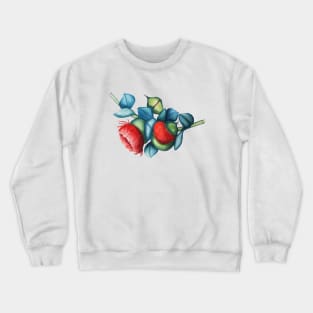 exotic red eucalyptus flower with blue green leaves Crewneck Sweatshirt